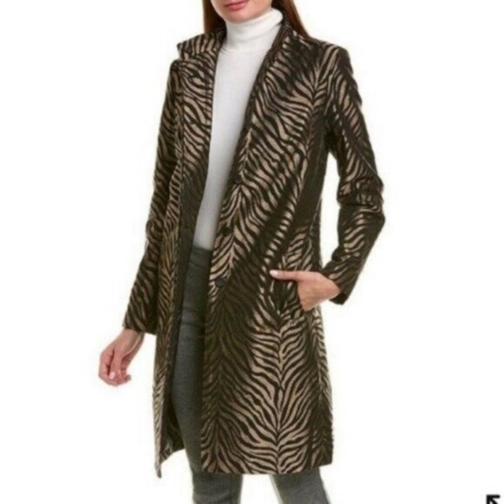 J. McLaughlin Jasper Zebra Gold & Black Print Coat Size L